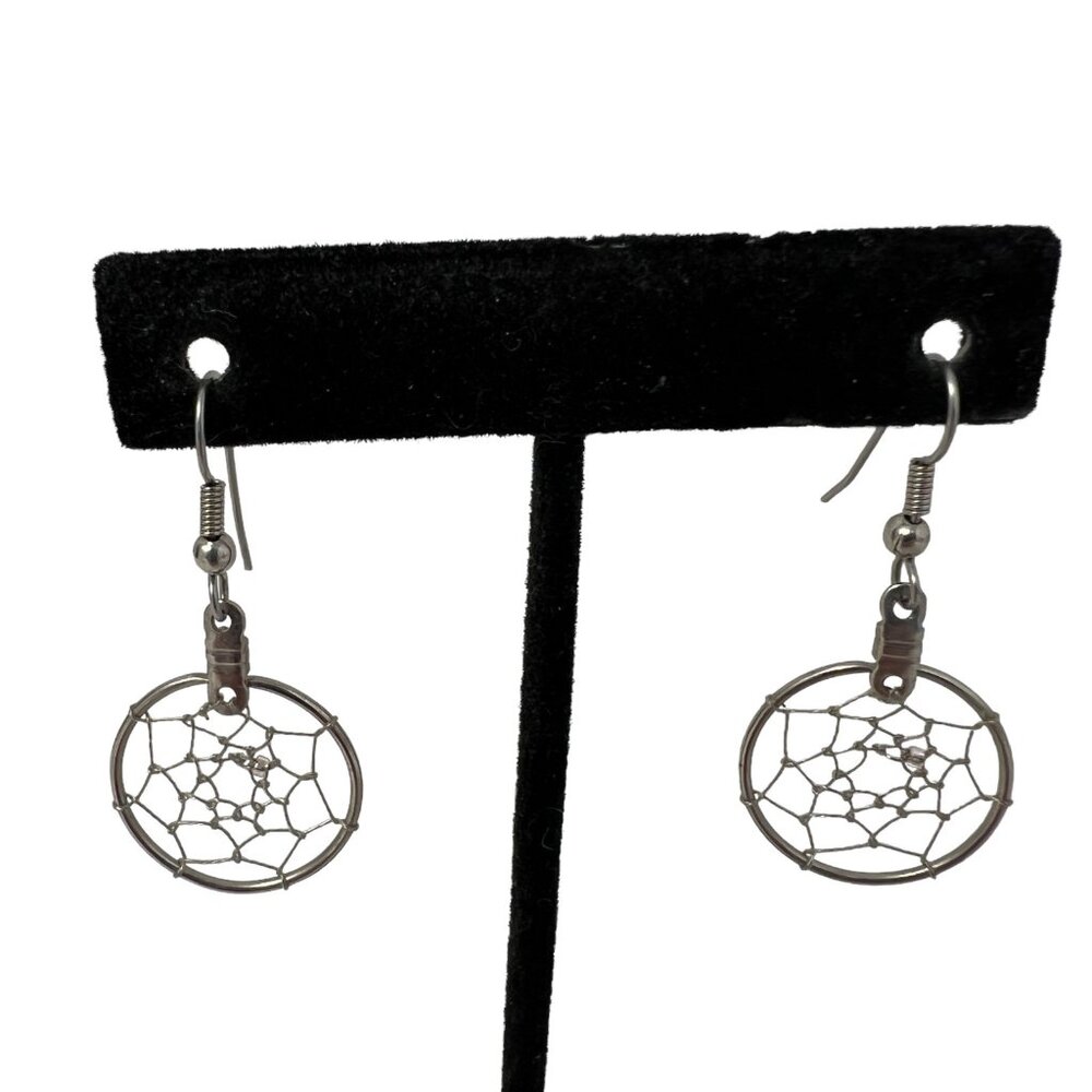 Dream Catcher Earrings‎ Silver Tone Pierced Wire Drop Dangle